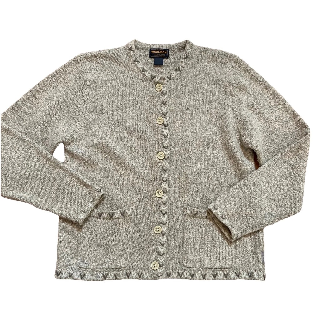 Vintage Woolrich Cardigan Sweater Button Front Tan Marled Knit Outerwear Women M - Picture 5 of 11